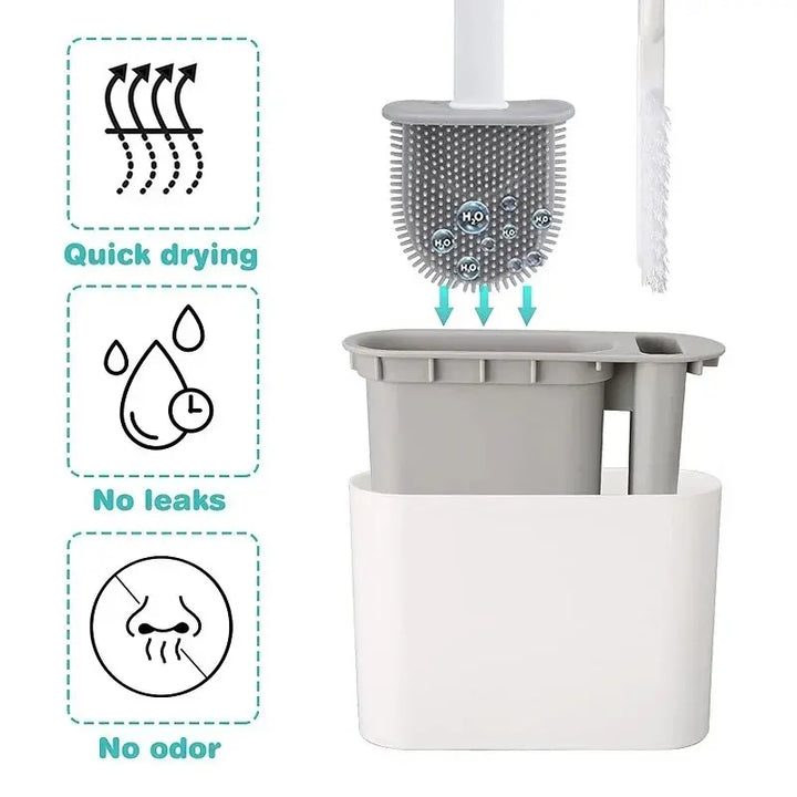 Szczotka do WC HygieBrush DuoClean | Zestaw silikonowych szczotek do WC 2 w 1 z uchwytem naściennym | Antybakteryjna i oszczędzająca miejsce