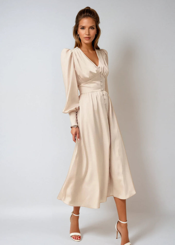 Elegancka Satynowa Sukienka Maxi z Dekoltem V dla Kobiet Timeless Elegance z Nowoczesnym Akcentem