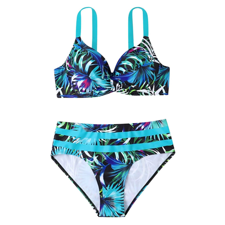 Mary - Kobiece Bikini z Wysokim Stanem Wzór Liści