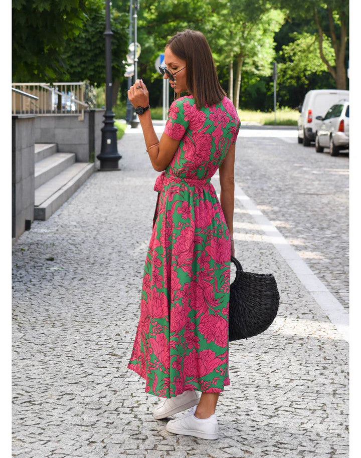 Kwiatowa Sukienka Maxi na Lato z Eleganckim Dekoltem V