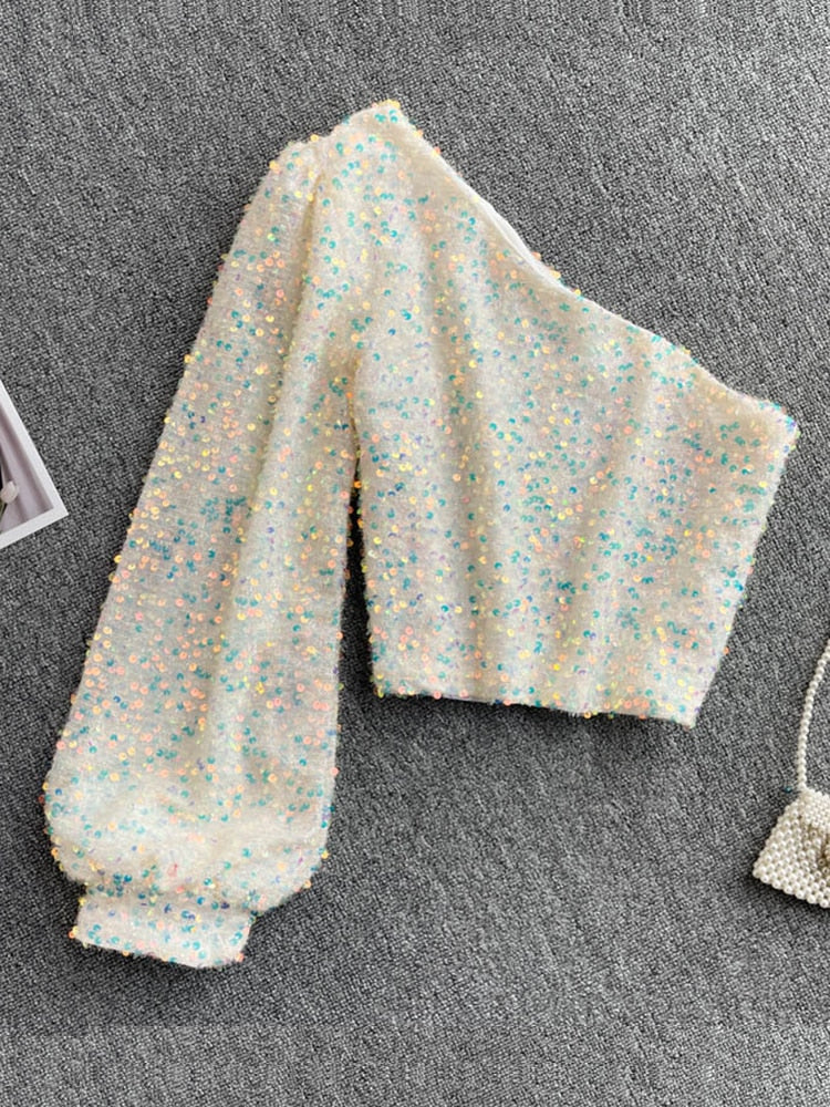 Fleur – Brokatowy Top Jedno-Ramie | Zachwycaj z Elegancją