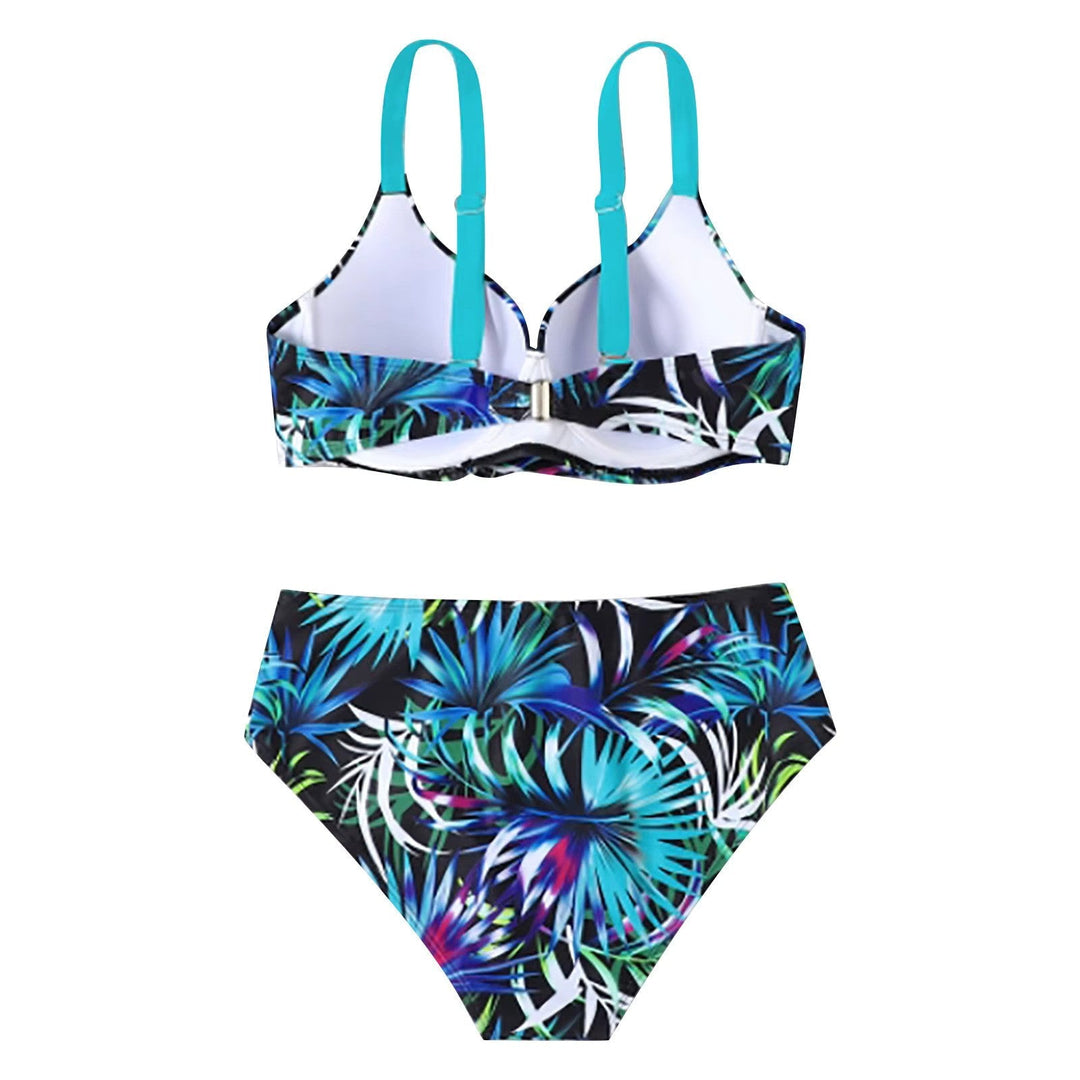 Mary - Kobiece Bikini z Wysokim Stanem Wzór Liści