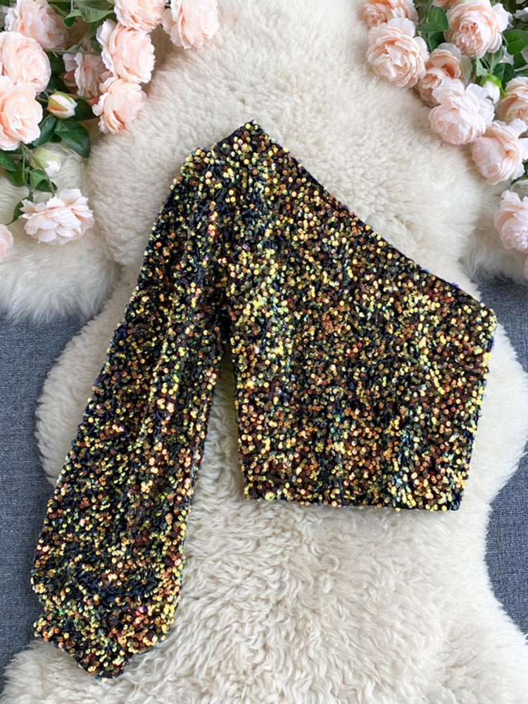 Fleur – Brokatowy Top Jedno-Ramie | Zachwycaj z Elegancją