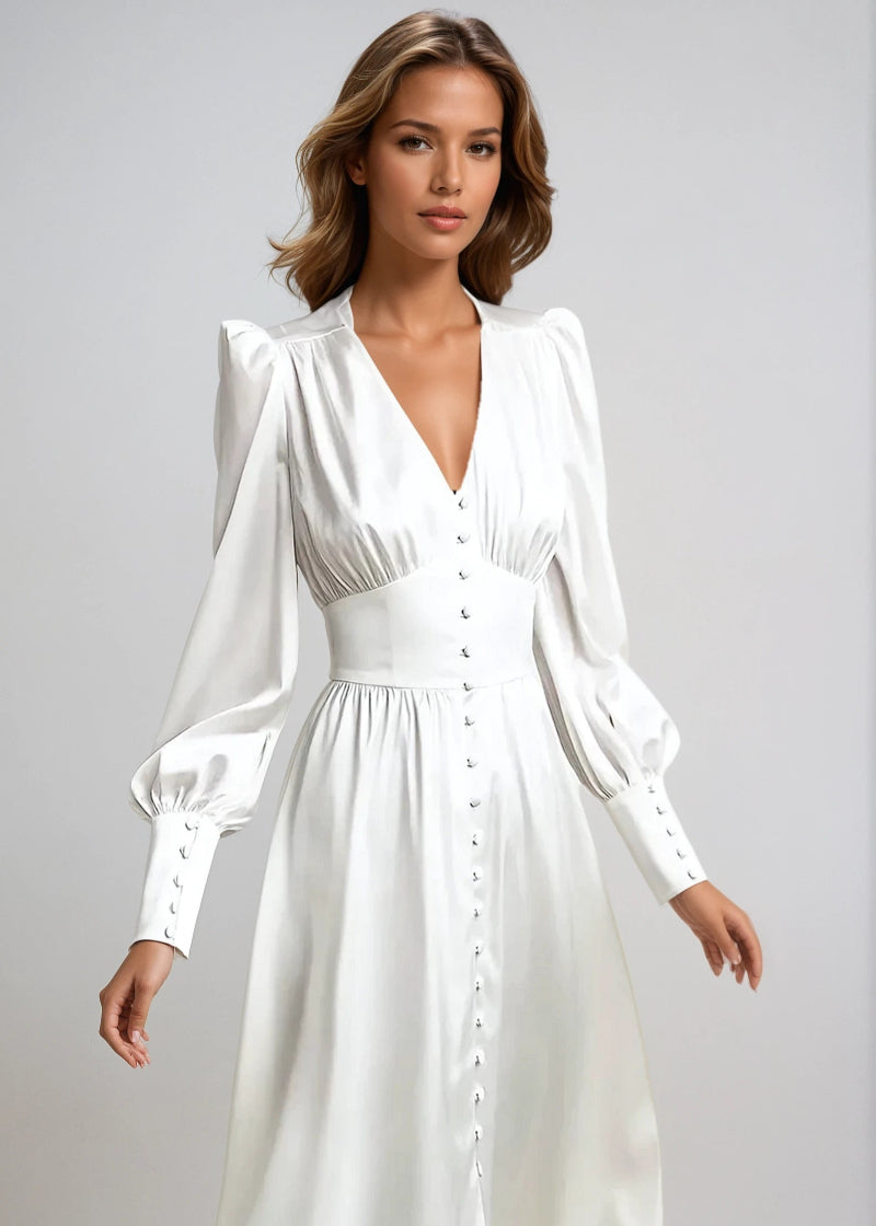 Elegancka Satynowa Sukienka Maxi z Dekoltem V dla Kobiet Timeless Elegance z Nowoczesnym Akcentem