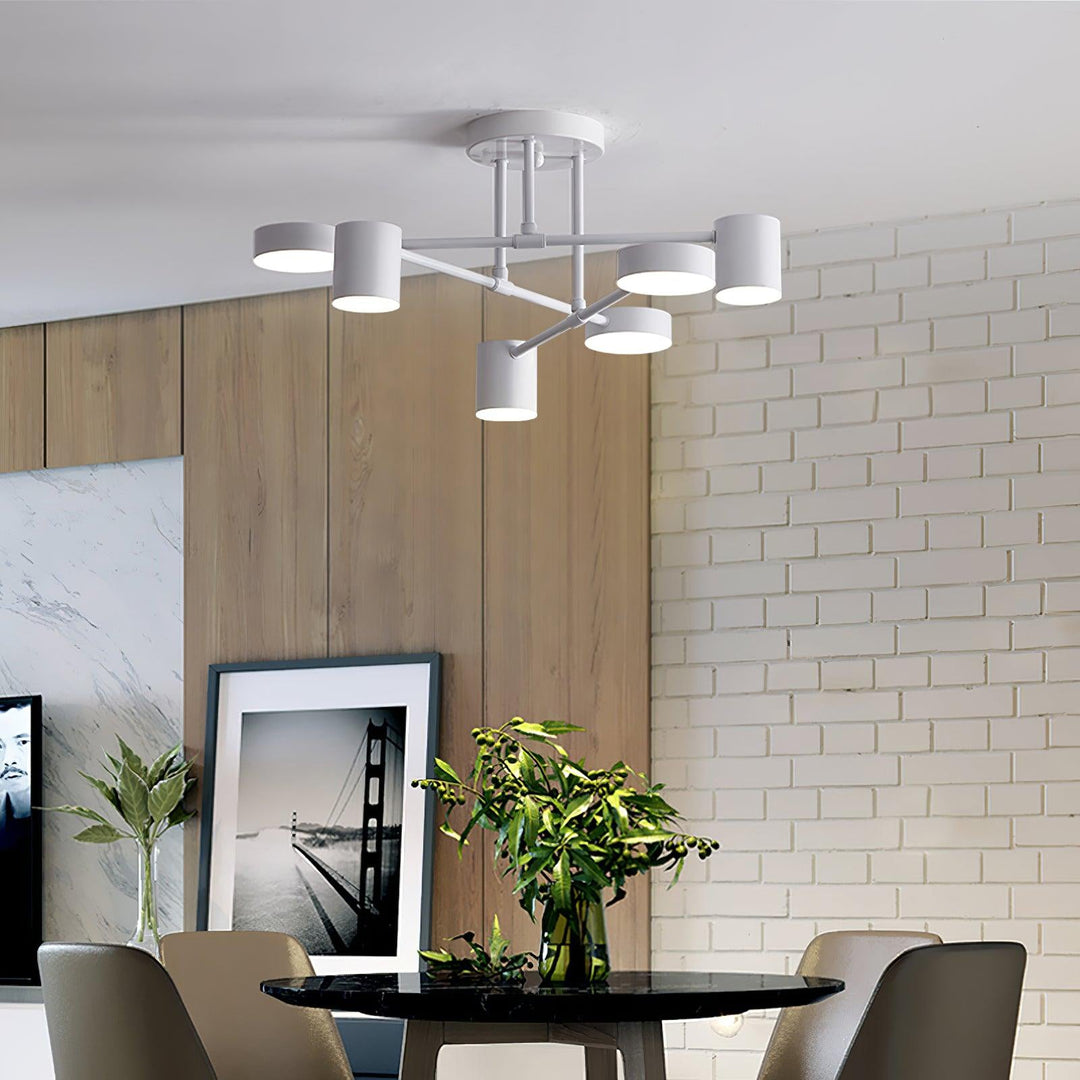 Lampa sufitowa Sputnik z krzyżującymi się ramionami i cylindrycznymi punktami świetlnymi