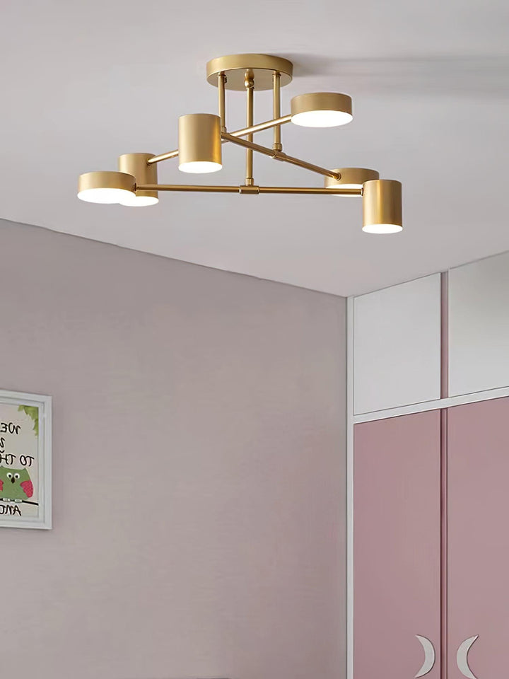 Lampa sufitowa Sputnik z krzyżującymi się ramionami i cylindrycznymi punktami świetlnymi