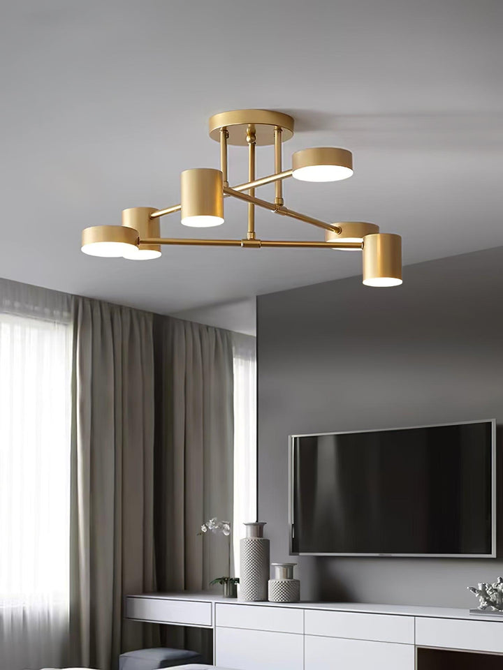 Lampa sufitowa Sputnik z krzyżującymi się ramionami i cylindrycznymi punktami świetlnymi
