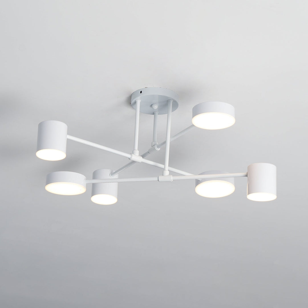 Lampa sufitowa Sputnik z krzyżującymi się ramionami i cylindrycznymi punktami świetlnymi