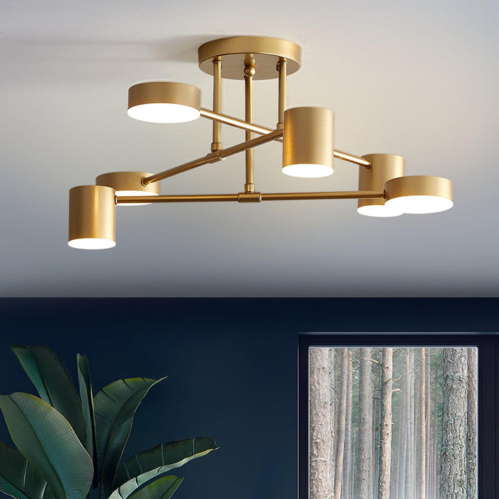 Lampa sufitowa Sputnik z krzyżującymi się ramionami i cylindrycznymi punktami świetlnymi