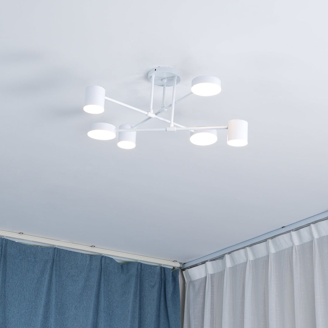 Lampa sufitowa Sputnik z krzyżującymi się ramionami i cylindrycznymi punktami świetlnymi