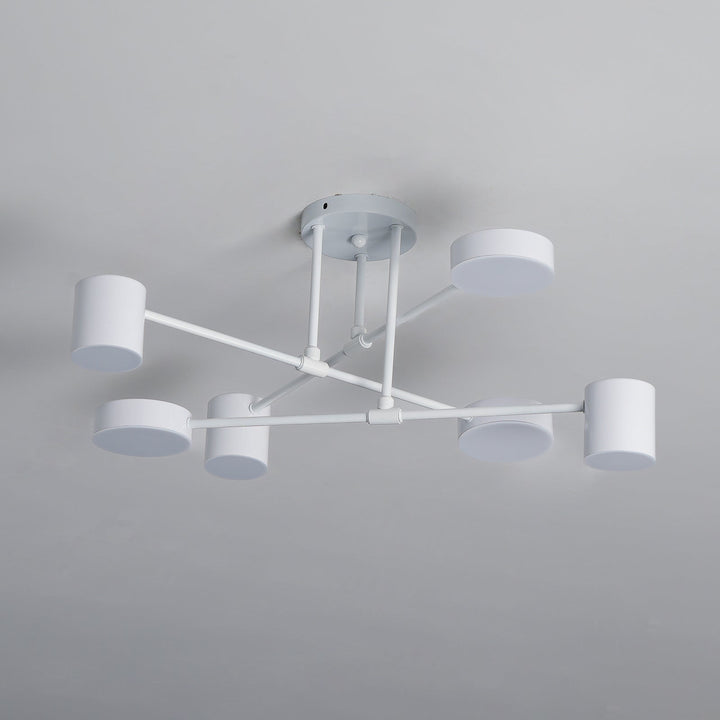 Lampa sufitowa Sputnik z krzyżującymi się ramionami i cylindrycznymi punktami świetlnymi