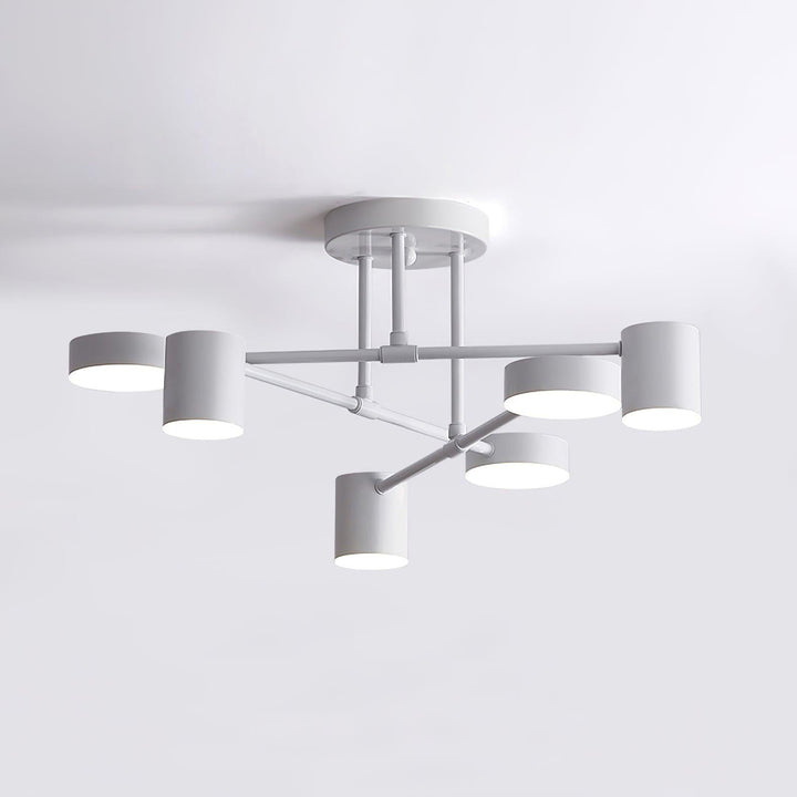 Lampa sufitowa Sputnik z krzyżującymi się ramionami i cylindrycznymi punktami świetlnymi