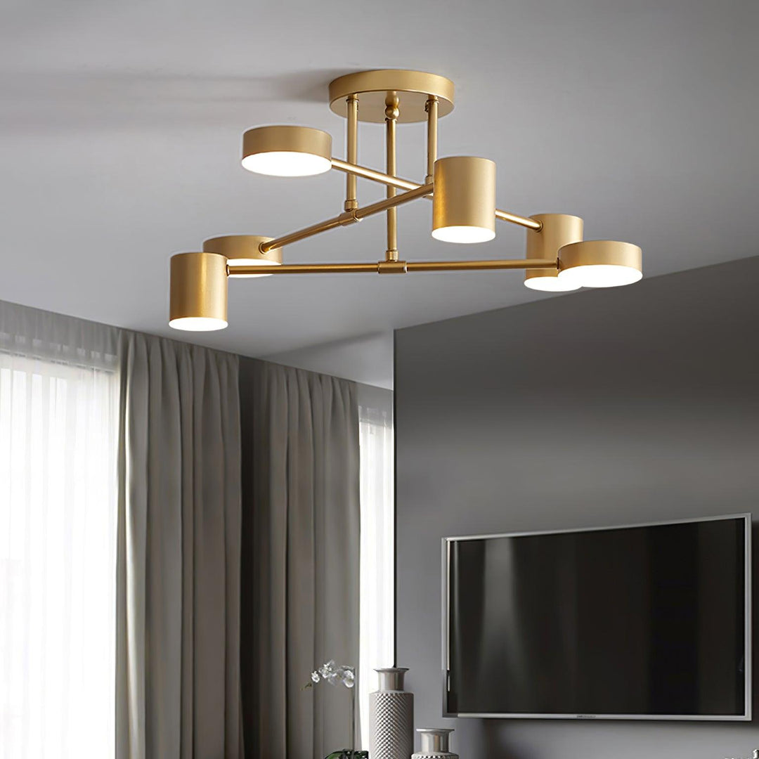 Lampa sufitowa Sputnik z krzyżującymi się ramionami i cylindrycznymi punktami świetlnymi
