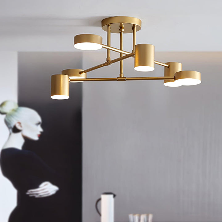 Lampa sufitowa Sputnik z krzyżującymi się ramionami i cylindrycznymi punktami świetlnymi