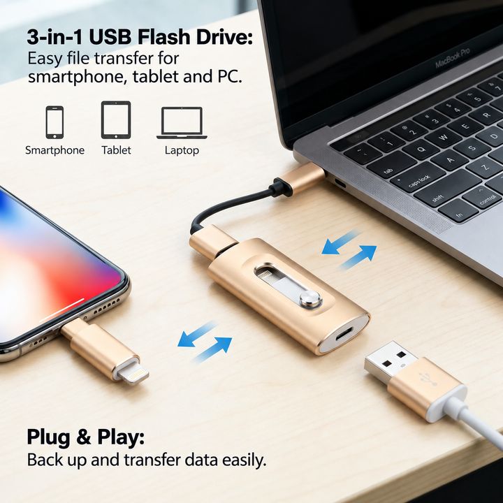 Pendrive 3 w 1 | USB 3.0 high-speed z adapterem Typ-C i OTG