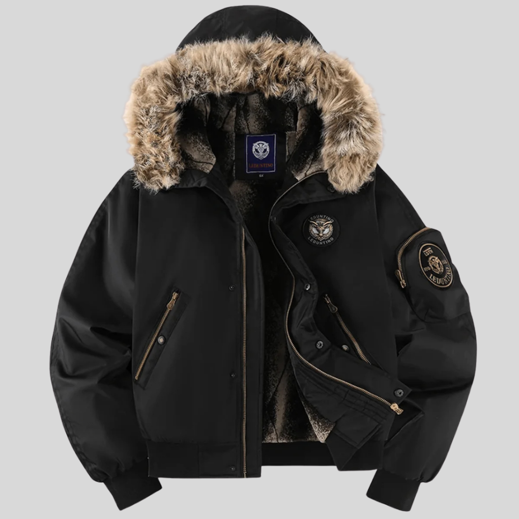 Padded Bomber Jacket z futrzanym kapturem