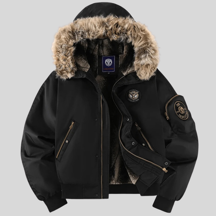 Padded Bomber Jacket z futrzanym kapturem
