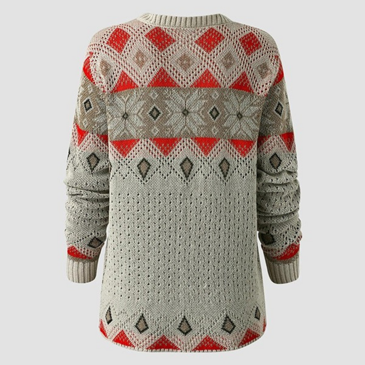 Damski sweter z geometrycznym wzorem i długim rękawem