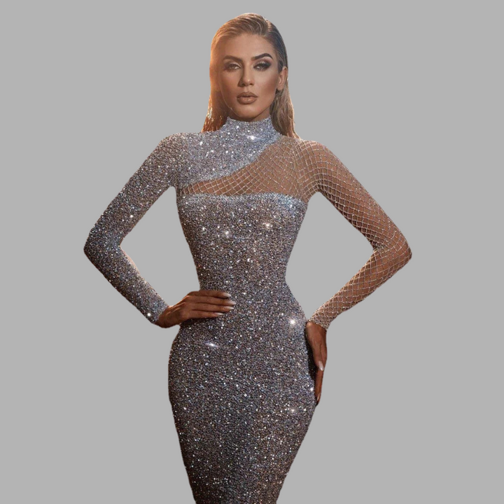 Elegancka Sukienka z Brokatu Off-Shoulder – Wyrożniający Glam na Specjalne Wydarzenia