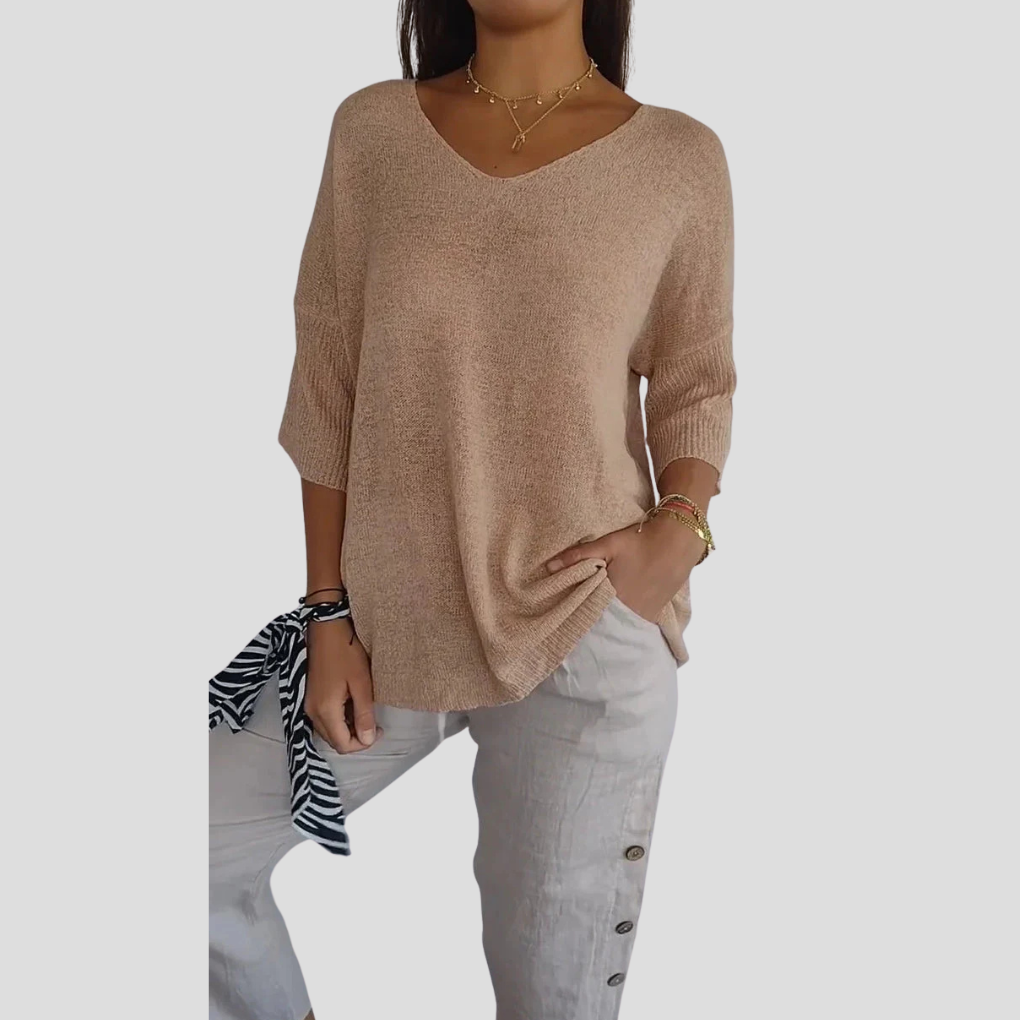 Sweter damski z dekoltem w serek – Casualowy styl z codziennym urokiem