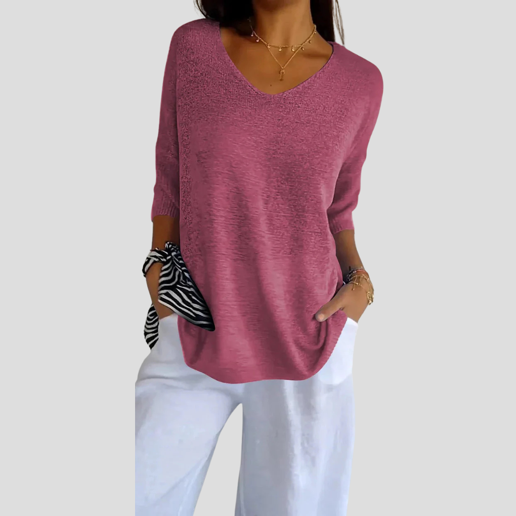 Sweter damski z dekoltem w serek – Casualowy styl z codziennym urokiem