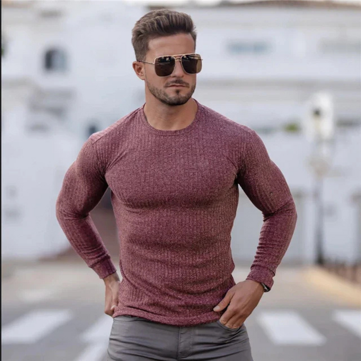 Męski sweter z okrągłym dekoltem – Casual warstwa z ponadczasową paletą