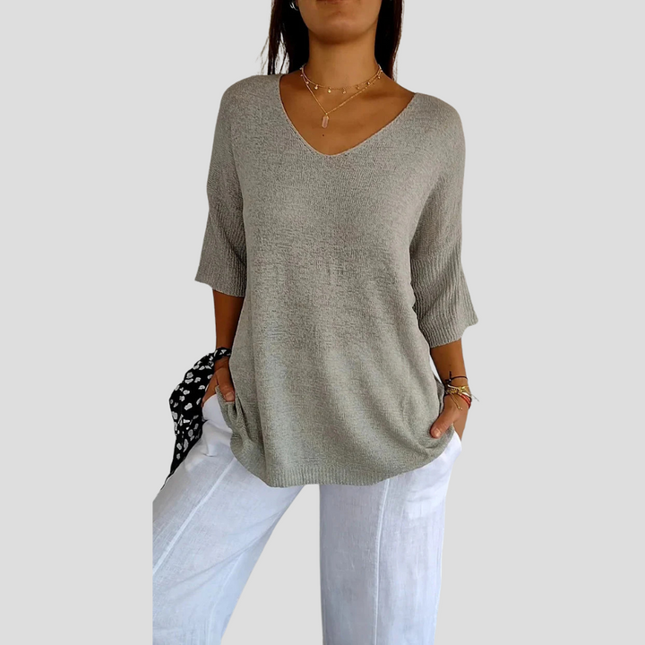 Sweter damski z dekoltem w serek – Casualowy styl z codziennym urokiem