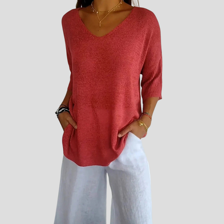 Sweter damski z dekoltem w serek – Casualowy styl z codziennym urokiem