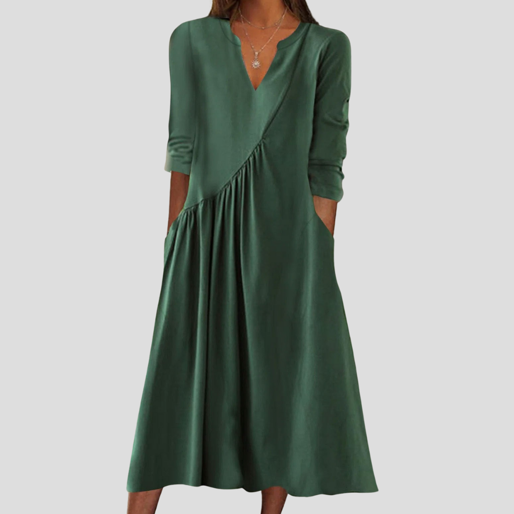 Zielona Sukienka V-Neck z Polowymi Rękawami dla Kobiet