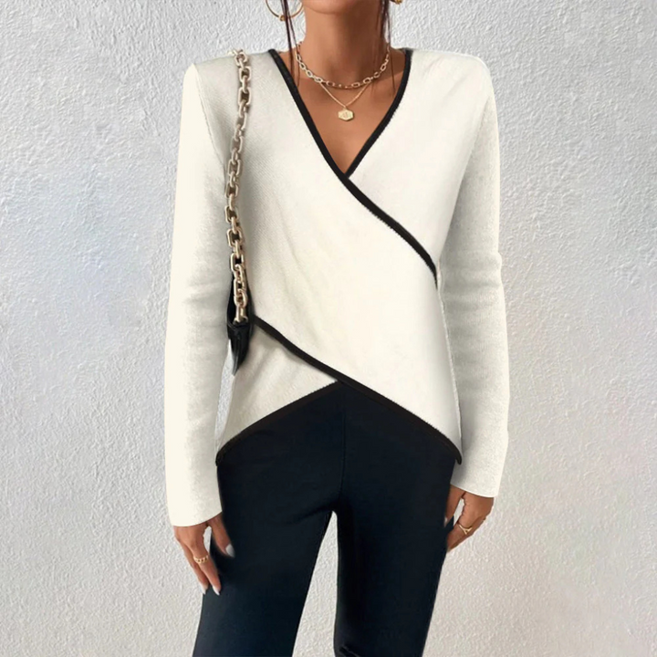 Sweter damski z dekoltem w serek — Wyrafinowany styl dzianiny
