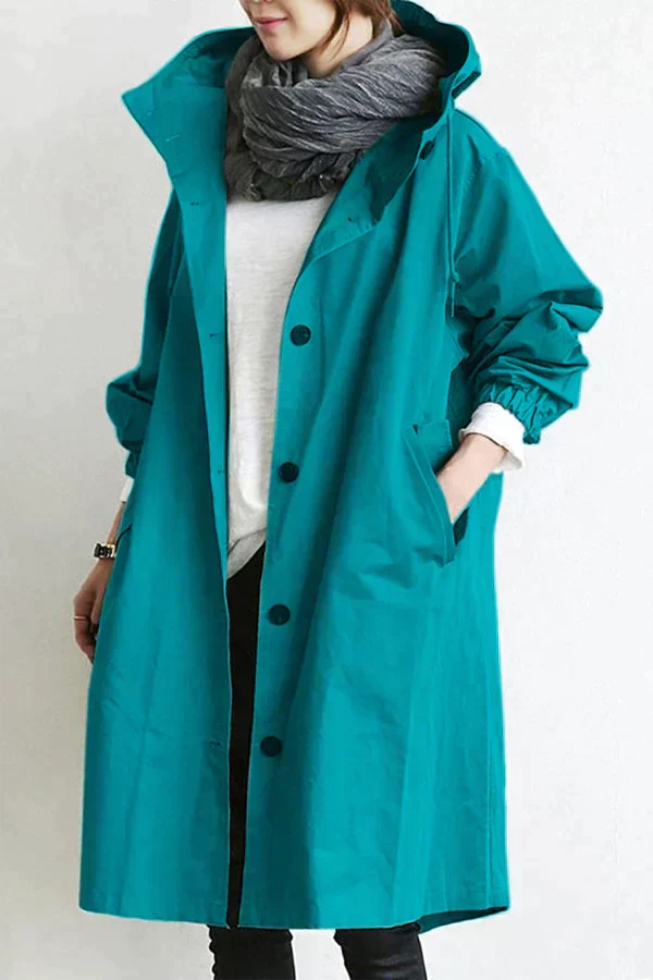 Wodoodporny trencz oversize z kapturem