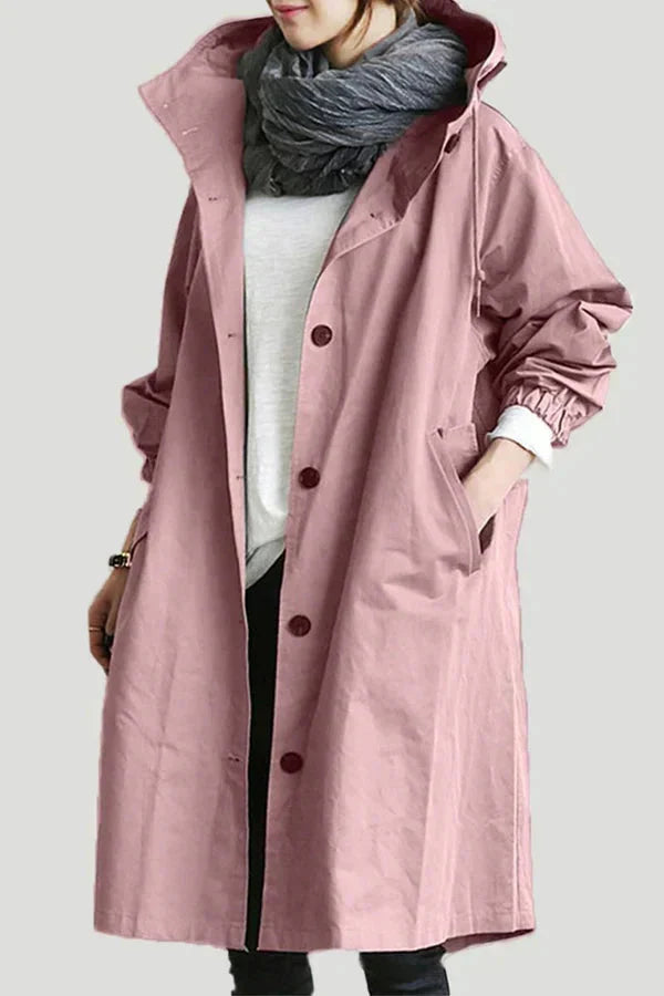 Wodoodporny trencz oversize z kapturem