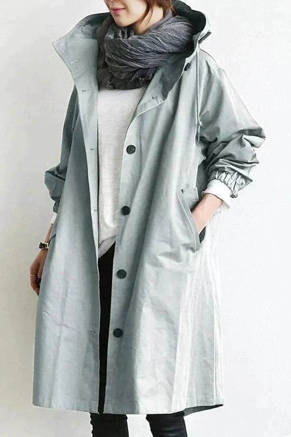 Wodoodporny trencz oversize z kapturem