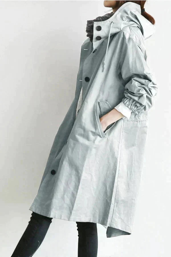 Wodoodporny trencz oversize z kapturem