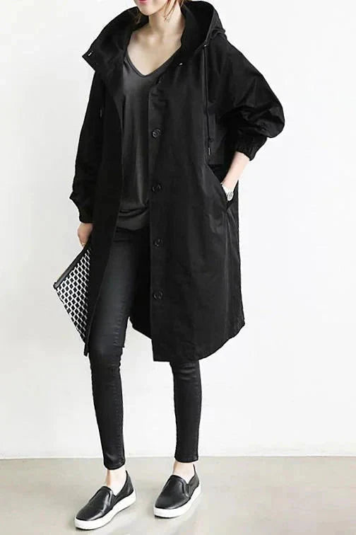 Wodoodporny trencz oversize z kapturem