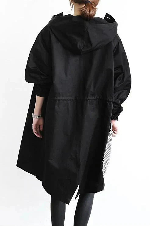 Wodoodporny trencz oversize z kapturem