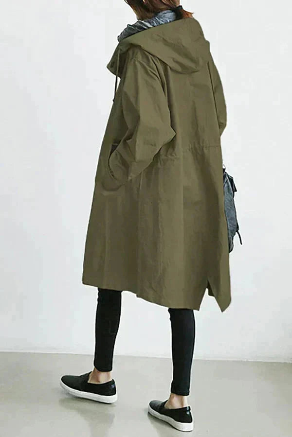 Wodoodporny trencz oversize z kapturem