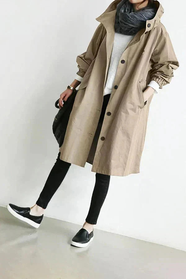 Wodoodporny trencz oversize z kapturem