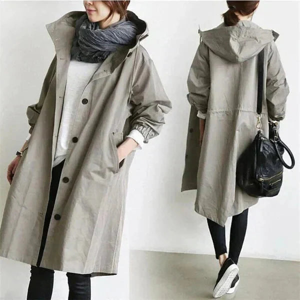 Wodoodporny trencz oversize z kapturem