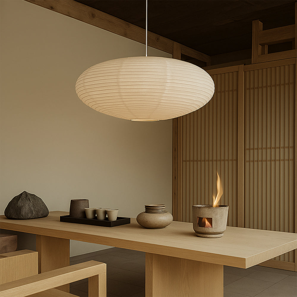Lampa wisząca Wabi-Sabi z papierowym kloszem – japoński minimalistyczny design
