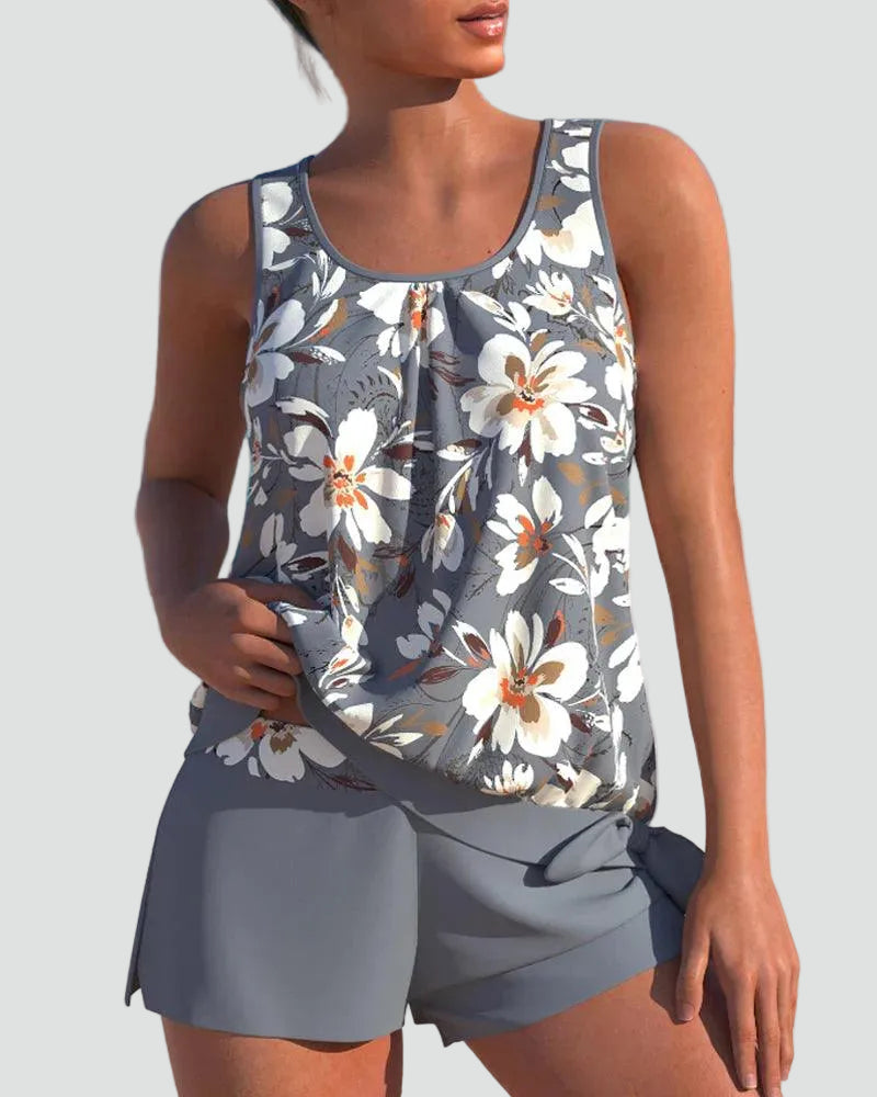 Damski komplet tankini w kwiaty – modelujący fason