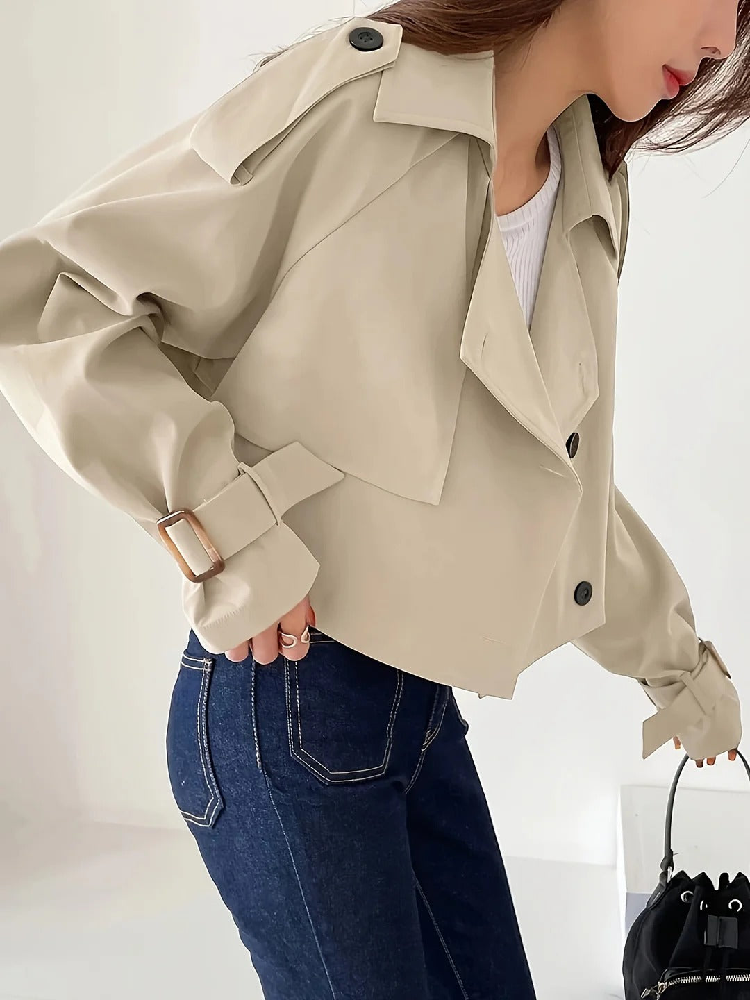 Chic Casual Short Trench Coat Bezwysiłkowy Styl na Codzienne Warstwy
