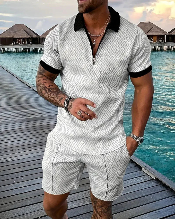 Casual Zipper Collar Summer Tracksuit Outfit