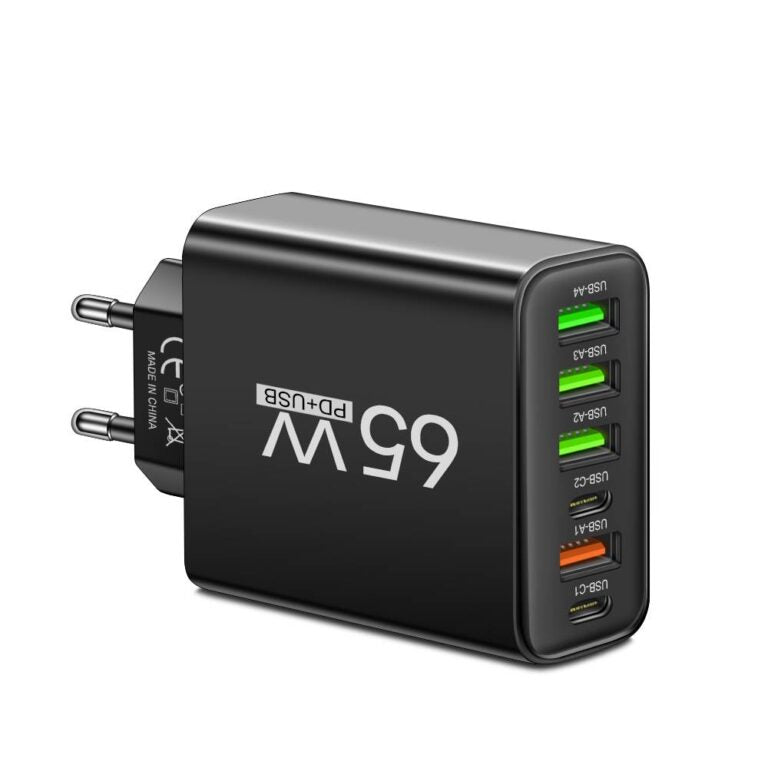 PowerMax 65W 6-w-1 szybka ładowarka – ładuje do 6 urządzeń jednocześnie – idealna do domu, biura i podróży