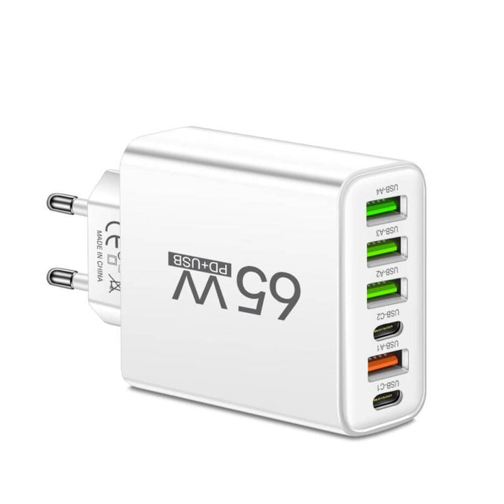 PowerMax 65W 6-w-1 szybka ładowarka – ładuje do 6 urządzeń jednocześnie – idealna do domu, biura i podróży