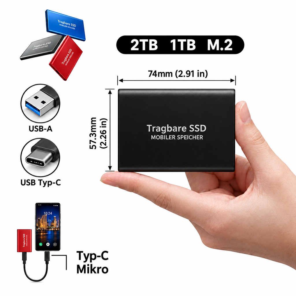 Przenośny szybki dysk SSD, USB-C 1050 MB/s (2 TB)