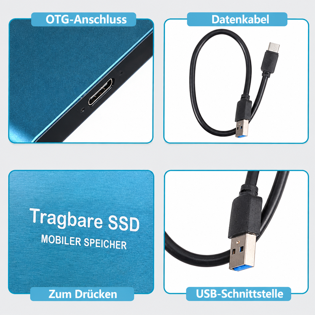 Przenośny szybki dysk SSD, USB-C 1050 MB/s (2 TB)