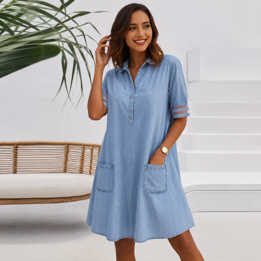 Brittany™ | Sukienka Koszulowa w Stylu Denim Maskująca Brzuszek