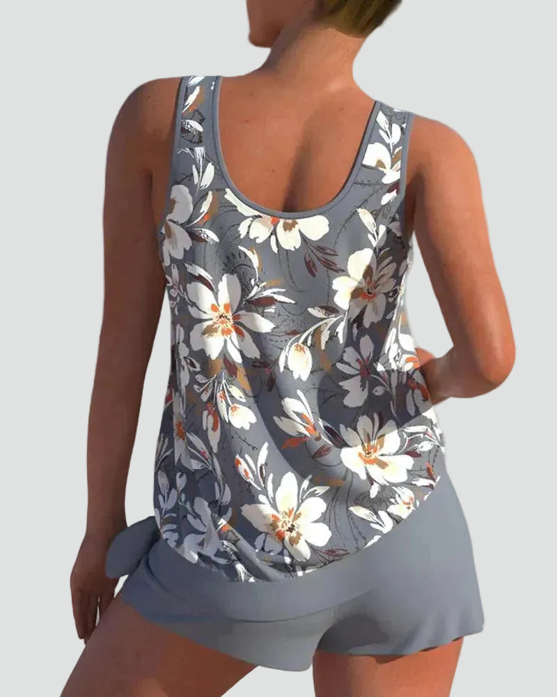 Damski komplet tankini w kwiaty – modelujący fason