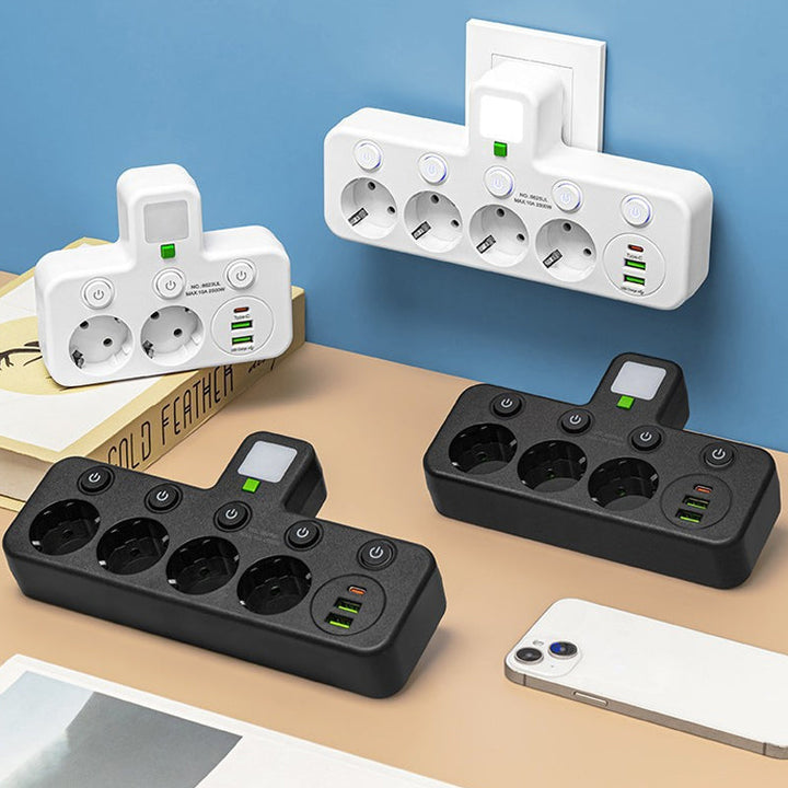 Listwa zasilająca z USB i przełącznikami | Wielogniazdowa z ochroną przeciwprzepięciową 2500 W